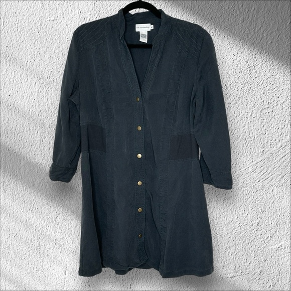 Soft Surroundings Large Tencel snap front Tunic 3/4 Sleeves‎ Stretch Panels - Picture 1 of 10